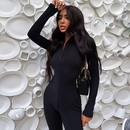 Long Sleeve V-Neck Skinny Jumpsuit