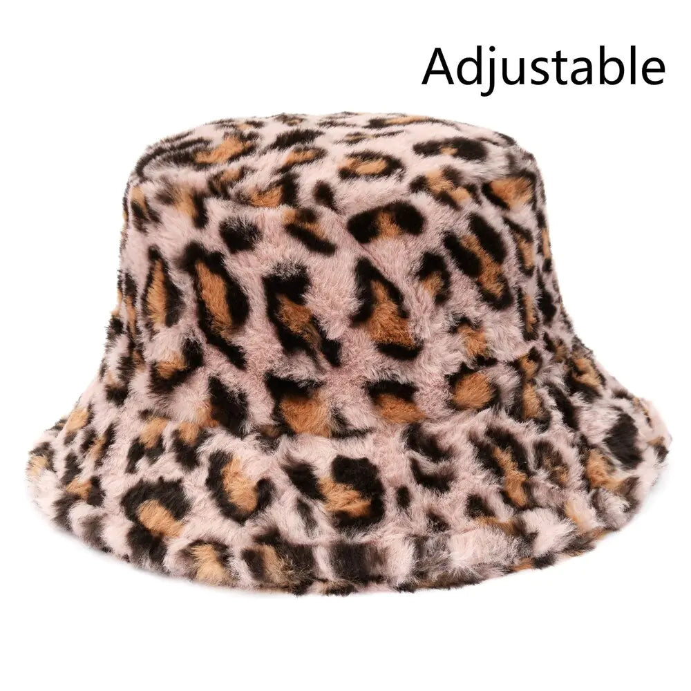 Winter Cow Leopard Faux Fur Fluffy Bucket Hats